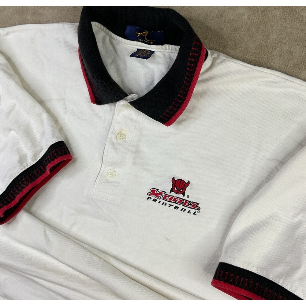 Diablo Paintball Polo Shirt Mens XL White Embroidered Retro Golf Tee 90s Vintage